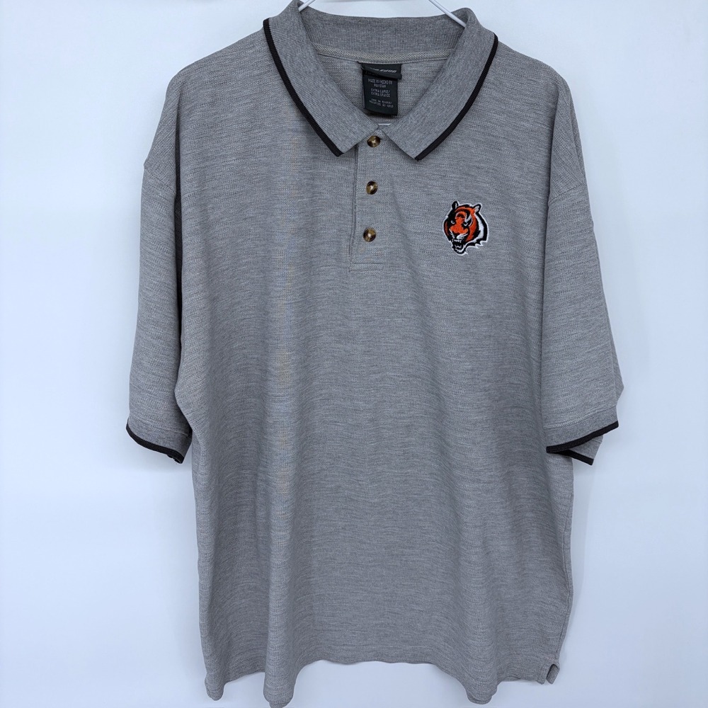 Pro Edge Cincinnati Bengals Polo Shirt XL Men's Gray Embroidered NFL Ringer - Picture 2 of 9